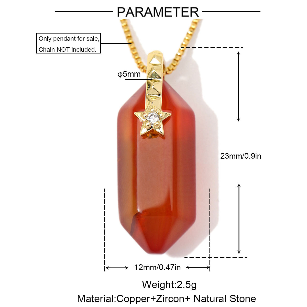 6pcs/Lot Natural Stone Copper Diamond Shape Black Agate DIY Charm Square Zircon Star Necklace Pendant Woman Jewelry Wholesale