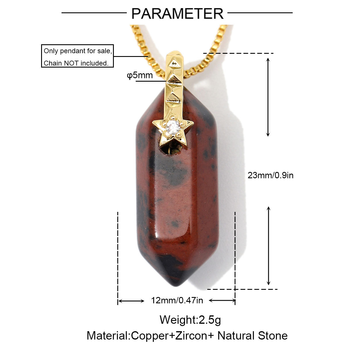 6pcs/Lot Natural Stone Copper Diamond Shape Black Agate DIY Charm Square Zircon Star Necklace Pendant Woman Jewelry Wholesale