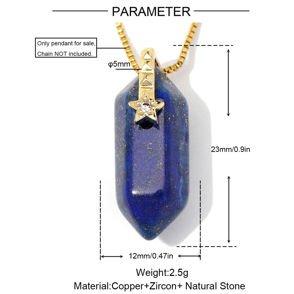 6pcs/Lot Natural Stone Copper Diamond Shape Black Agate DIY Charm Square Zircon Star Necklace Pendant Woman Jewelry Wholesale