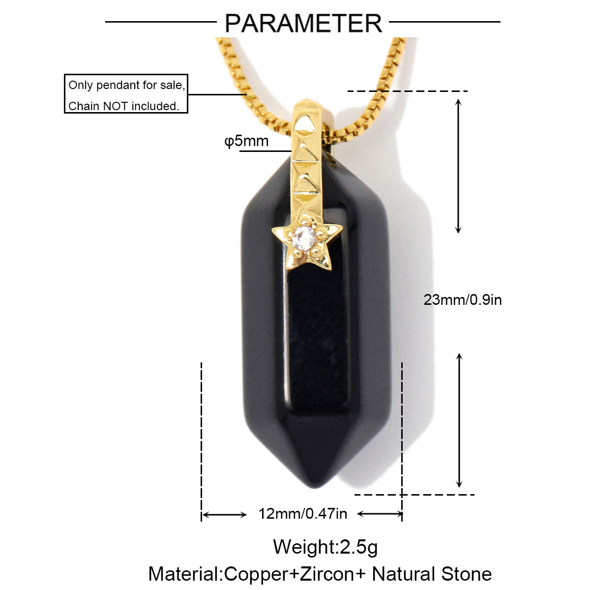 6pcs/Lot Natural Stone Copper Diamond Shape Black Agate DIY Charm Square Zircon Star Necklace Pendant Woman Jewelry Wholesale