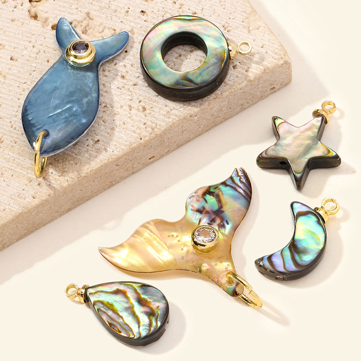 6pcs/Lot Copper Star Moon Circle DIY Earring Charms Lucky Mermaid Tail Fish Necklace Pendants Woman Waterdrop Jewelry Wholesale