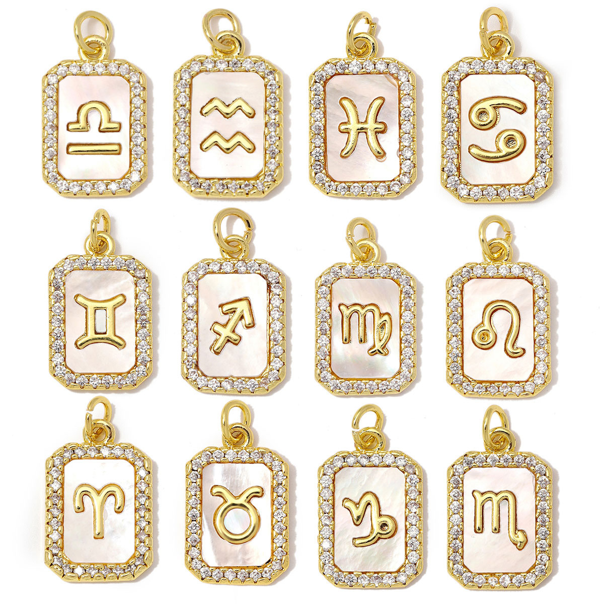 6pcs/Lot Copper Zircon Zodiac Sign DIY Charms Sagittarius Aries Shell Necklace Pendants Woman Aquarius Gemini Jewelry Wholesale
