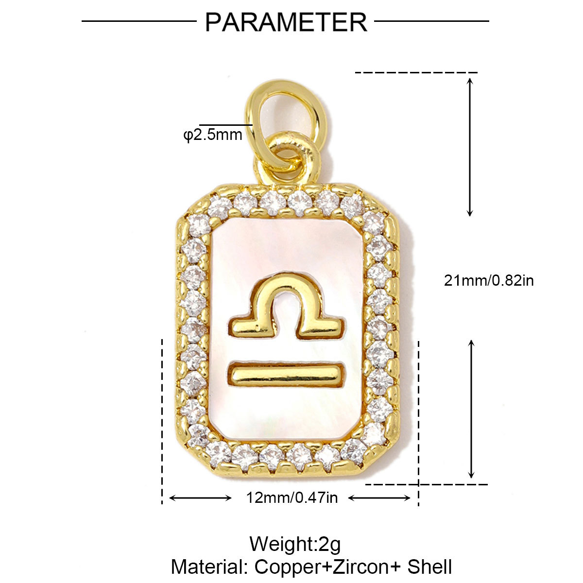 6pcs/Lot Copper Zircon Zodiac Sign DIY Charms Sagittarius Aries Shell Necklace Pendants Woman Aquarius Gemini Jewelry Wholesale