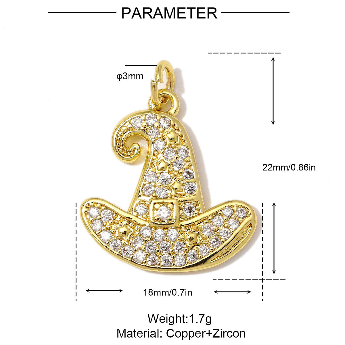 6pcs/Lot Wholesale Copper Zircon Ghost Witch Hat DIY Bracelet Charm Cross Virgin Mary Necklace Pendant Woman Halloween Gift Jewelry