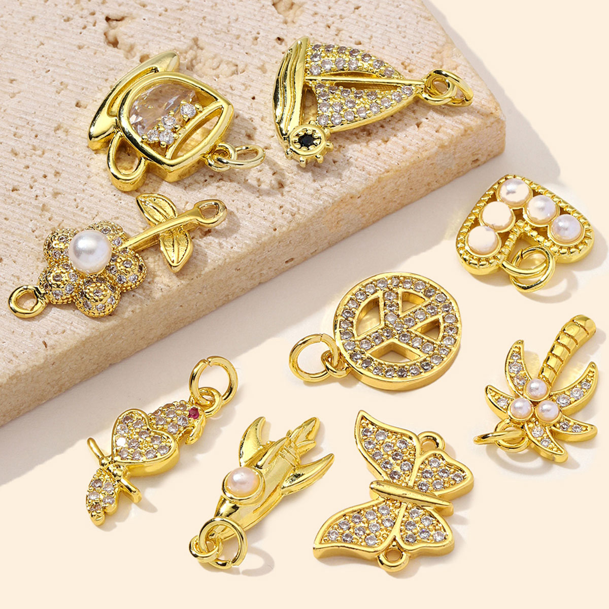 6pcs/Lot Copper Zircon Coffee Cup Butterfly DIY Bracelet Charms Sail Boat Heart Necklace Pendant Woman Rocket Jewelry Wholesale