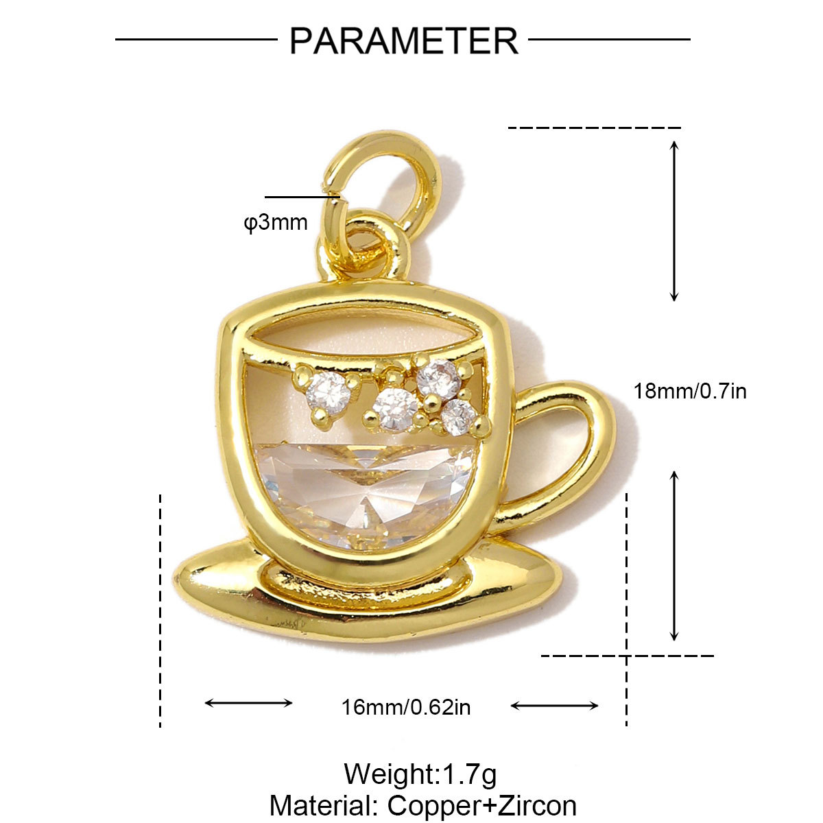 6pcs/Lot Copper Zircon Coffee Cup Butterfly DIY Bracelet Charms Sail Boat Heart Necklace Pendant Woman Rocket Jewelry Wholesale