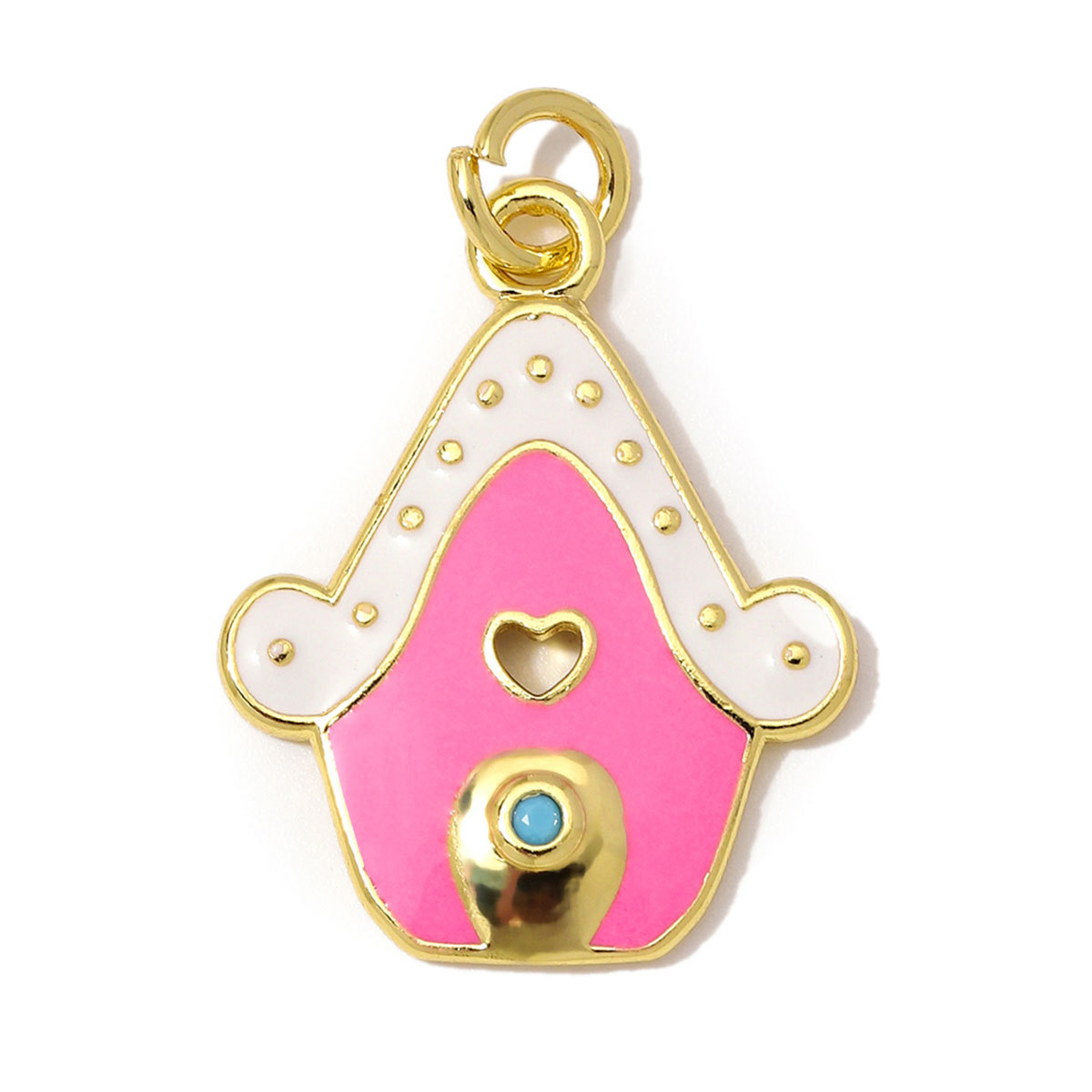 6pcs/Lot Wholesale Copper Zircon Santa Claus Bell DIY Bracelet Charms Snow House Necklace Pendant Woman Christmas Hat Gift Jewelry