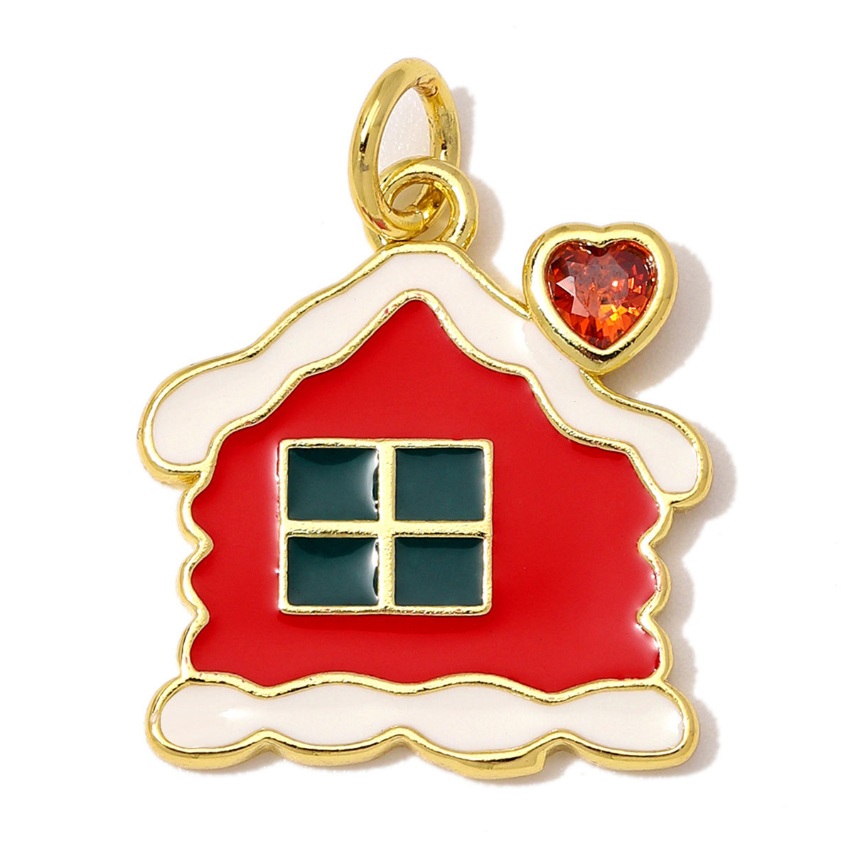 6pcs/Lot Wholesale Copper Zircon Santa Claus Bell DIY Bracelet Charms Snow House Necklace Pendant Woman Christmas Hat Gift Jewelry