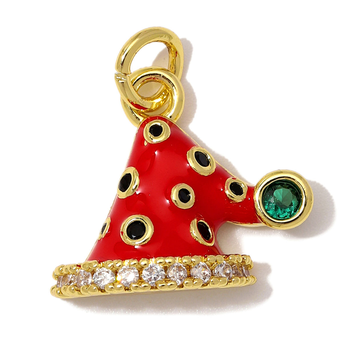 6pcs/Lot Wholesale Copper Zircon Santa Claus Bell DIY Bracelet Charms Snow House Necklace Pendant Woman Christmas Hat Gift Jewelry