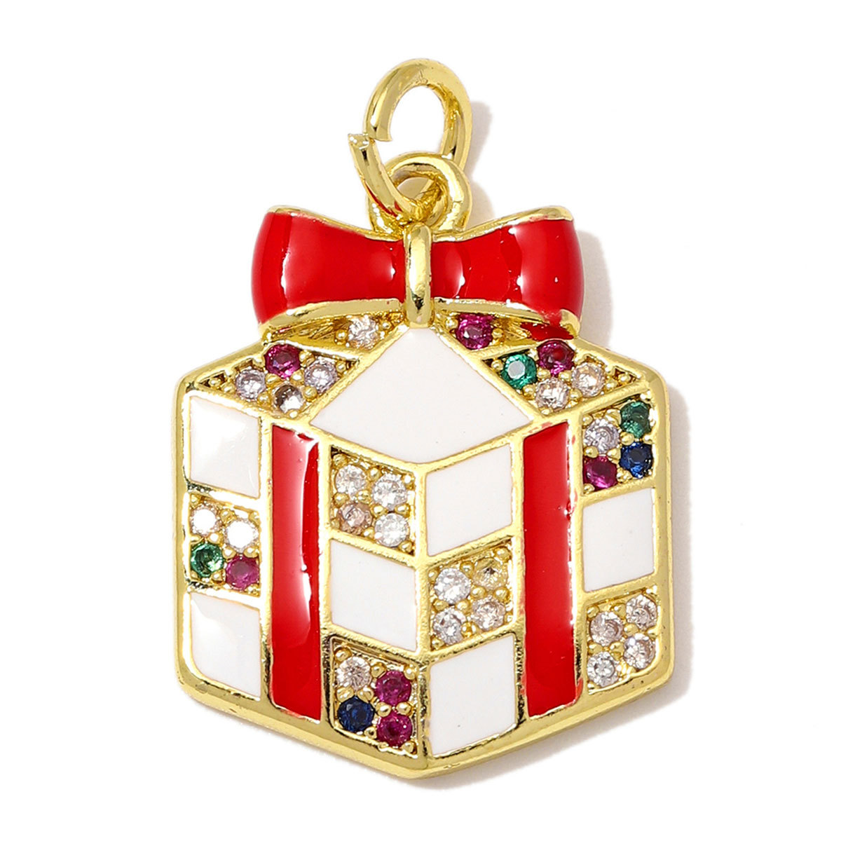 6pcs/Lot Wholesale Copper Zircon Santa Claus Bell DIY Bracelet Charms Snow House Necklace Pendant Woman Christmas Hat Gift Jewelry