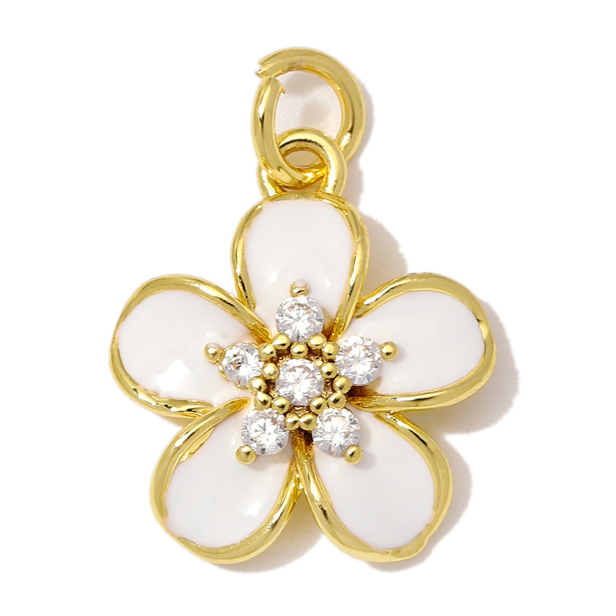 6pcs/Lot Fashion Copper Zircon Daisy DIY Bracelet Charms Enamel Lucky Flower Necklace Pendants Woman Rose Jewelry Wholesale
