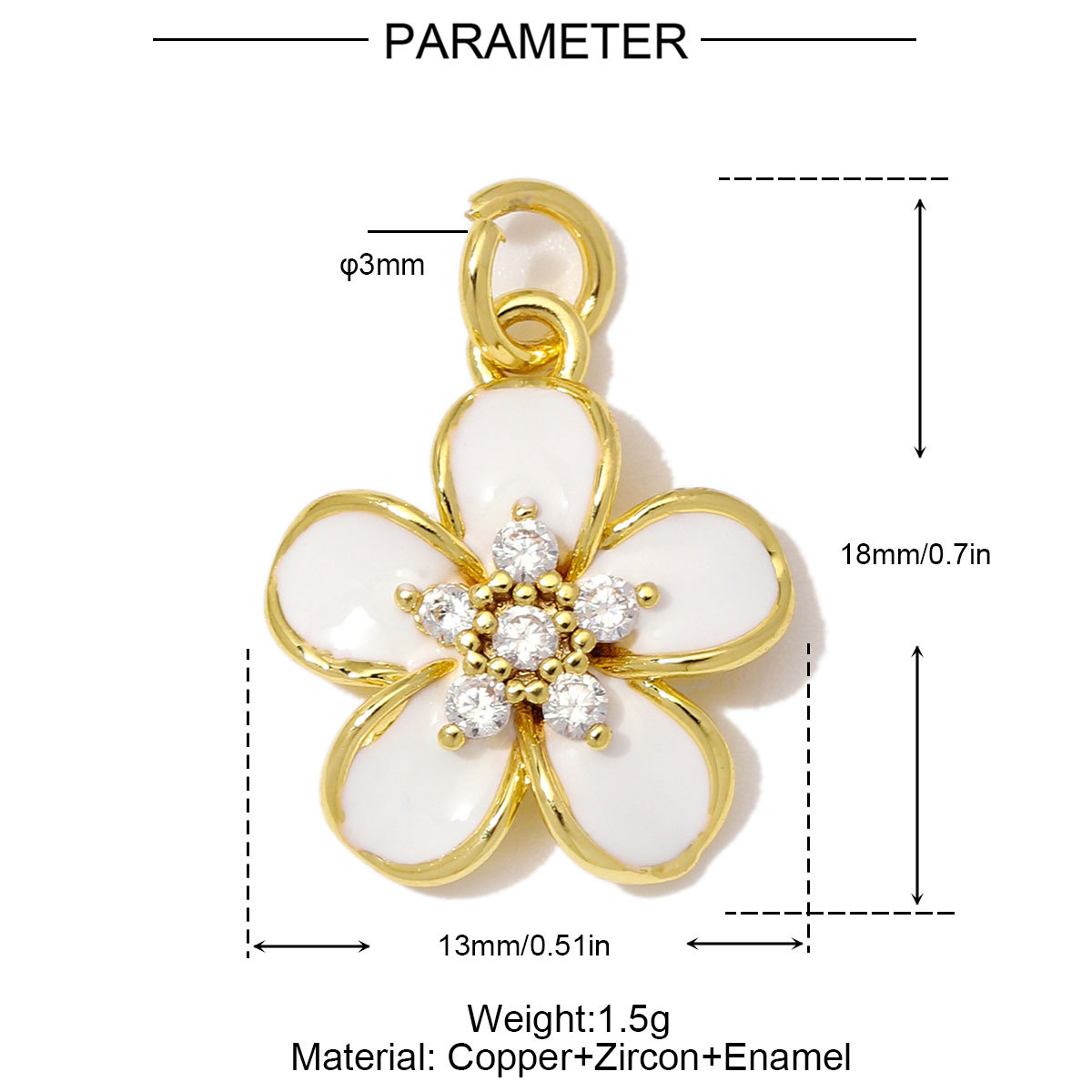 6pcs/Lot Fashion Copper Zircon Daisy DIY Bracelet Charms Enamel Lucky Flower Necklace Pendants Woman Rose Jewelry Wholesale
