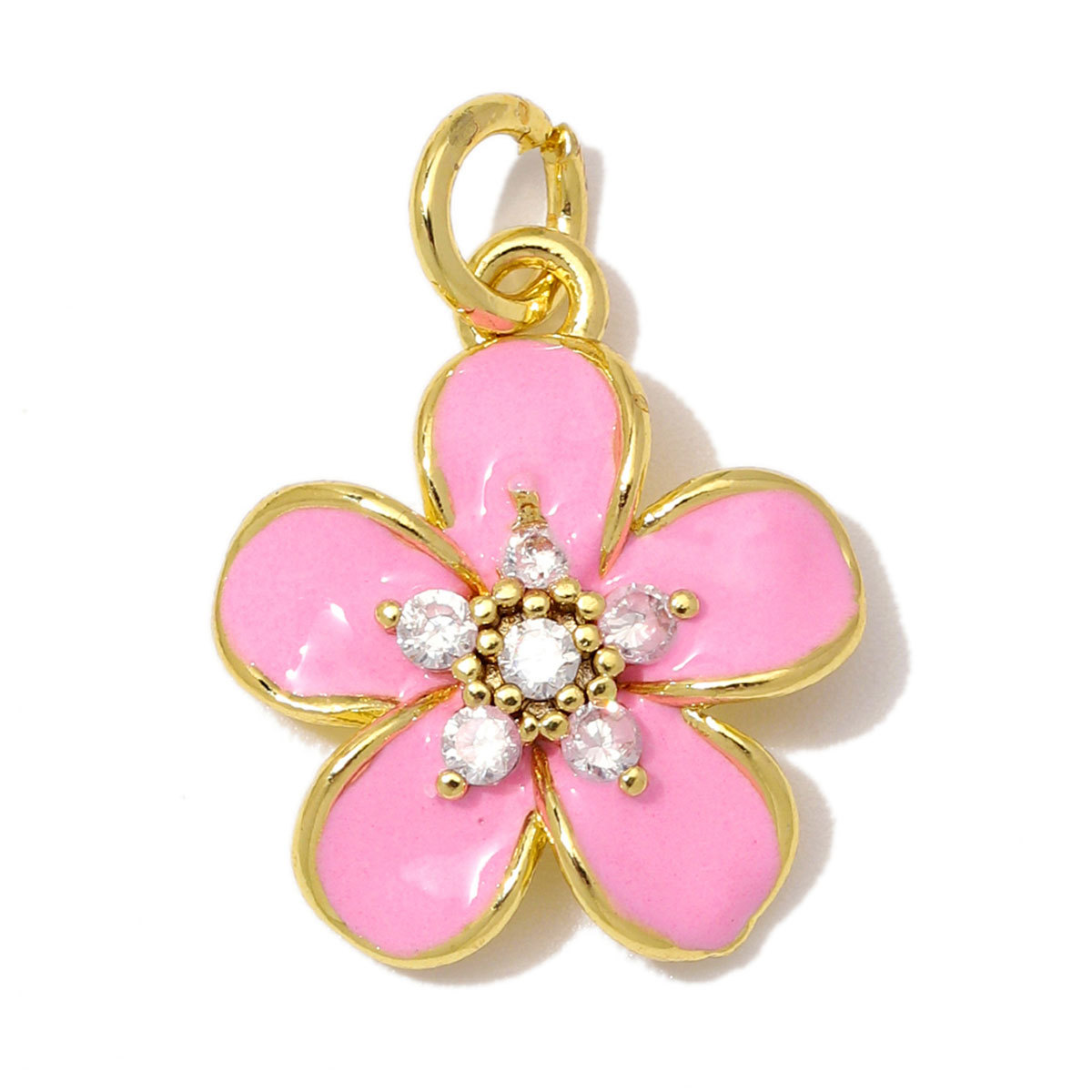 6pcs/Lot Fashion Copper Zircon Daisy DIY Bracelet Charms Enamel Lucky Flower Necklace Pendants Woman Rose Jewelry Wholesale