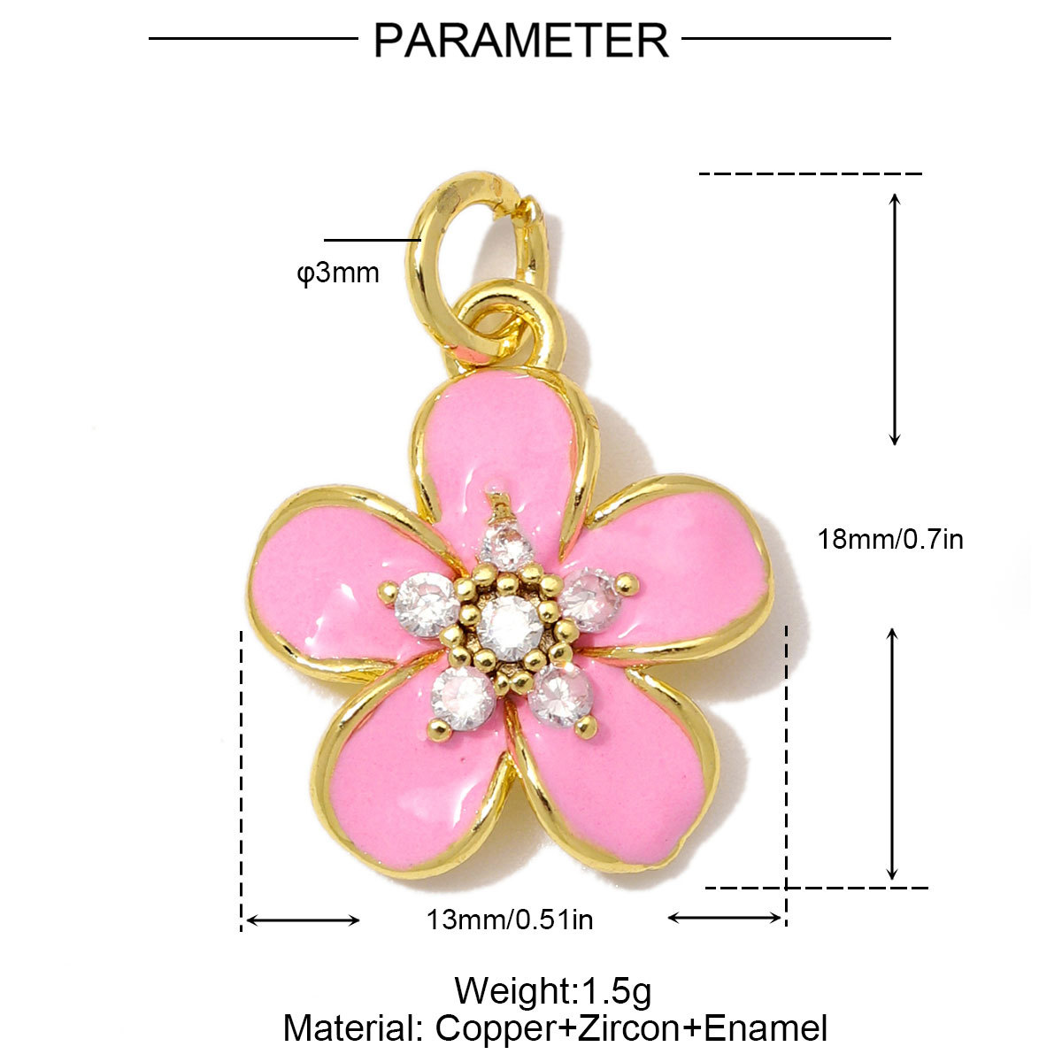 6pcs/Lot Fashion Copper Zircon Daisy DIY Bracelet Charms Enamel Lucky Flower Necklace Pendants Woman Rose Jewelry Wholesale
