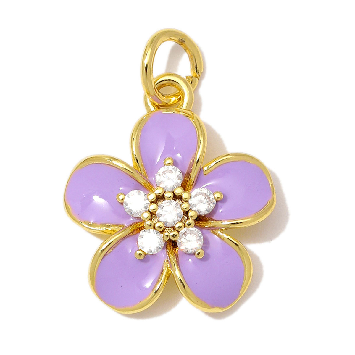 6pcs/Lot Fashion Copper Zircon Daisy DIY Bracelet Charms Enamel Lucky Flower Necklace Pendants Woman Rose Jewelry Wholesale