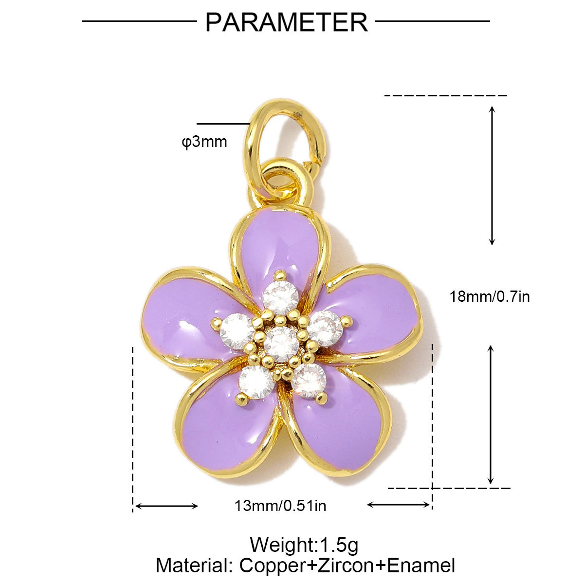 6pcs/Lot Fashion Copper Zircon Daisy DIY Bracelet Charms Enamel Lucky Flower Necklace Pendants Woman Rose Jewelry Wholesale
