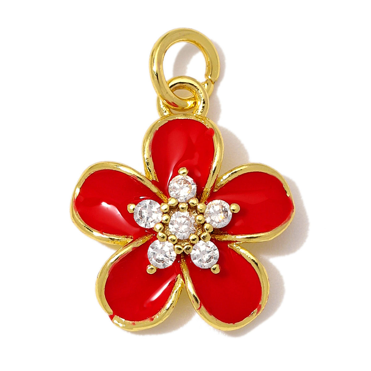 6pcs/Lot Fashion Copper Zircon Daisy DIY Bracelet Charms Enamel Lucky Flower Necklace Pendants Woman Rose Jewelry Wholesale