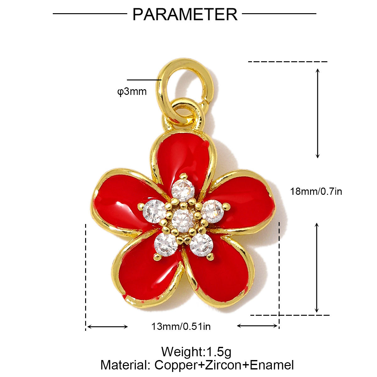 6pcs/Lot Fashion Copper Zircon Daisy DIY Bracelet Charms Enamel Lucky Flower Necklace Pendants Woman Rose Jewelry Wholesale