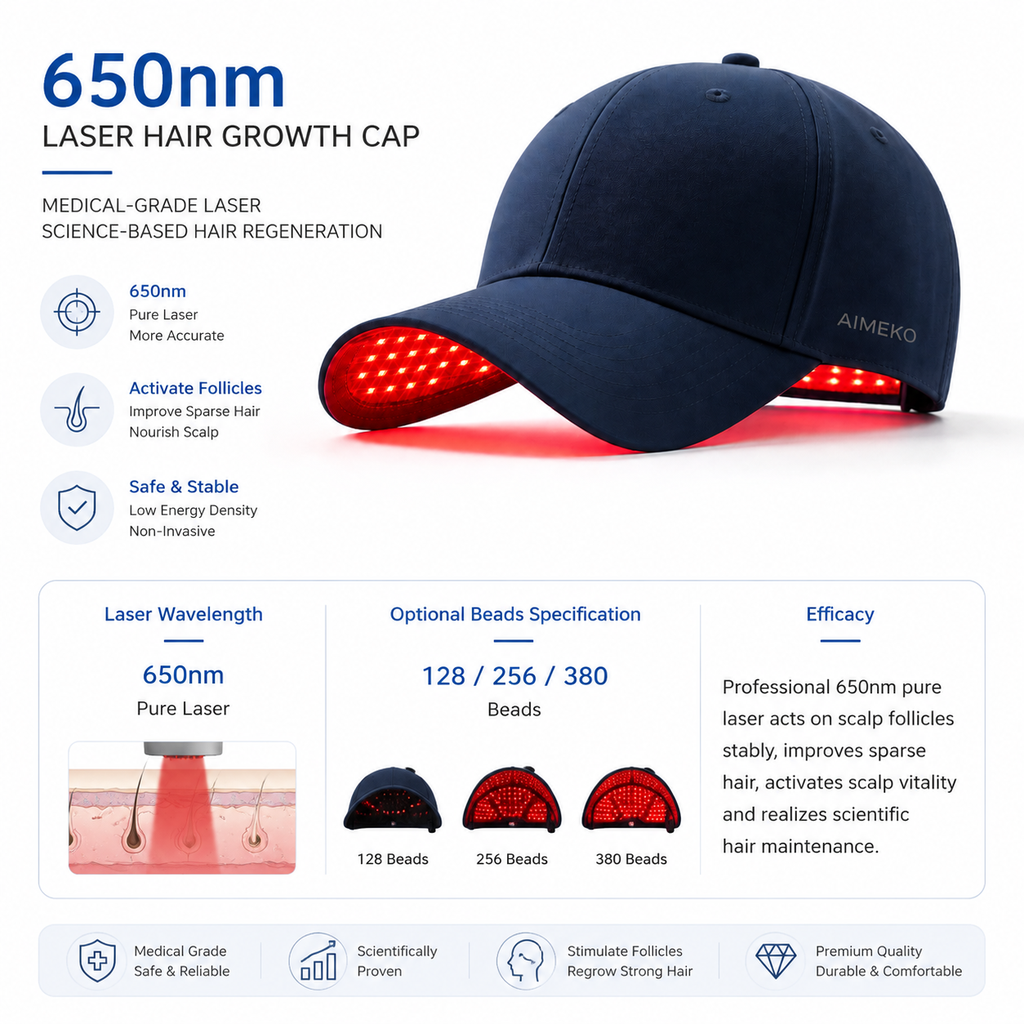 AIMEKO 650nm Pure Laser Hair Growth Cap Professional Single-Wavelength Laser Hair Growth Solution