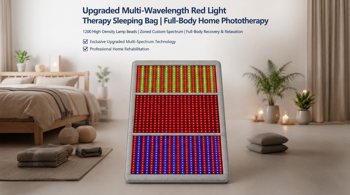 AIMEKO Red Light Therapy Blanket Full Body Photobiomodulation Device with Customized Multi-Wavelength Zones 520nm 460nm 660nm 850nm 940nm LED Light Therapy Mat for Skin Rejuvenation Muscle Recovery Wellness