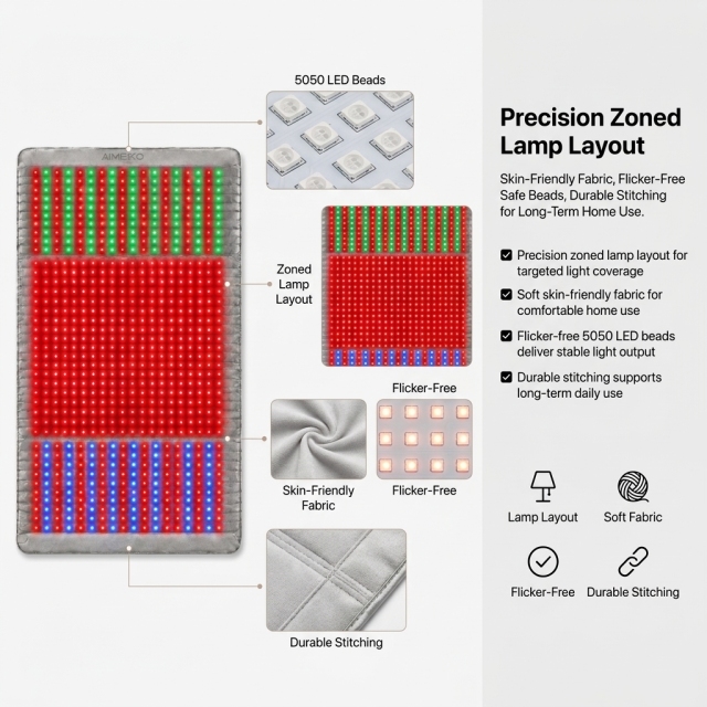 AIMEKO Red Light Therapy Blanket Full Body Photobiomodulation Device with Customized Multi-Wavelength Zones 520nm 460nm 660nm 850nm 940nm LED Light Therapy Mat for Skin Rejuvenation Muscle Recovery Wellness