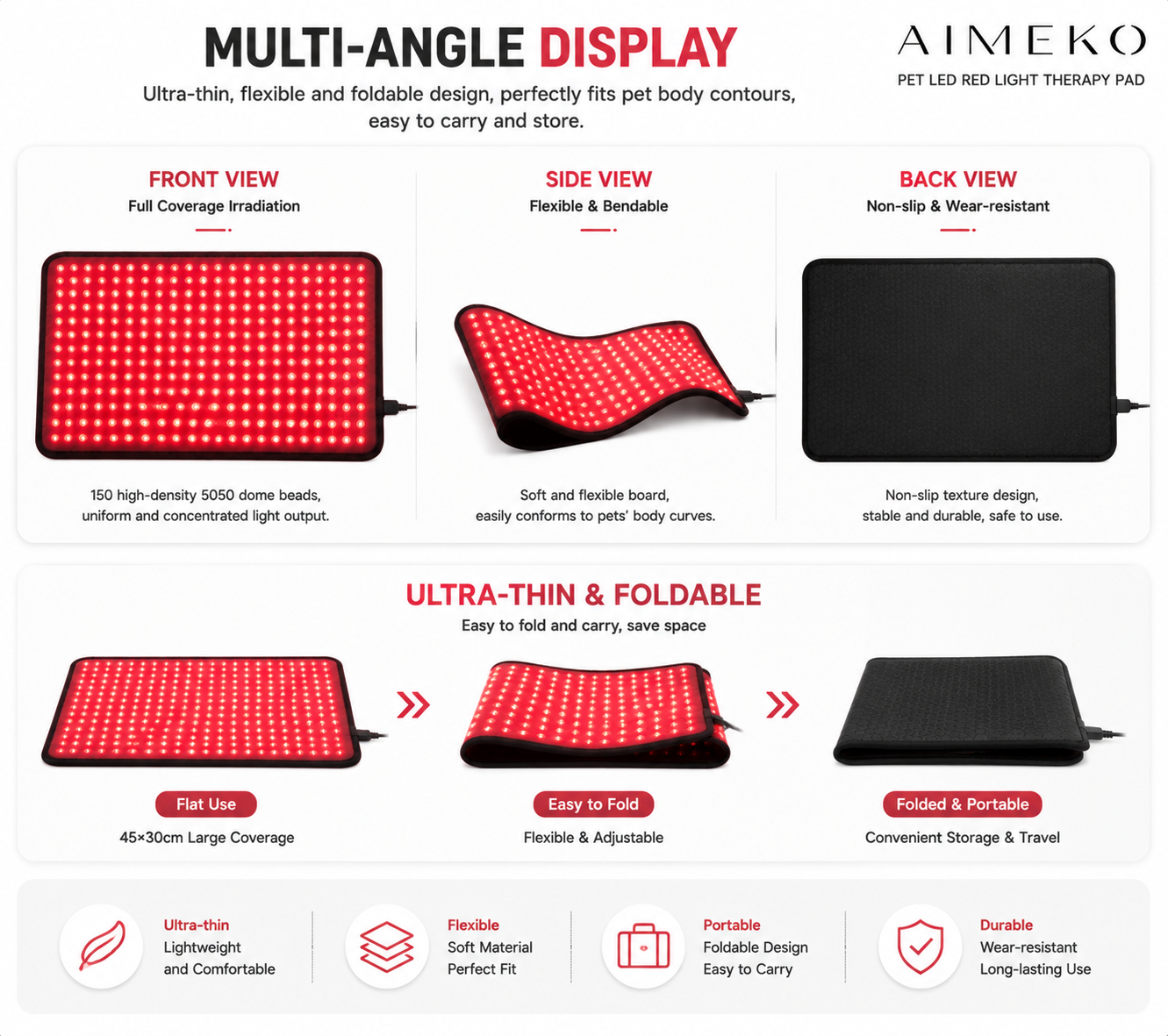 AIMEKO Pet Red Light Therapy Mat Customized Dual-Spectrum LED Wellness Solution For Pet Care Applications