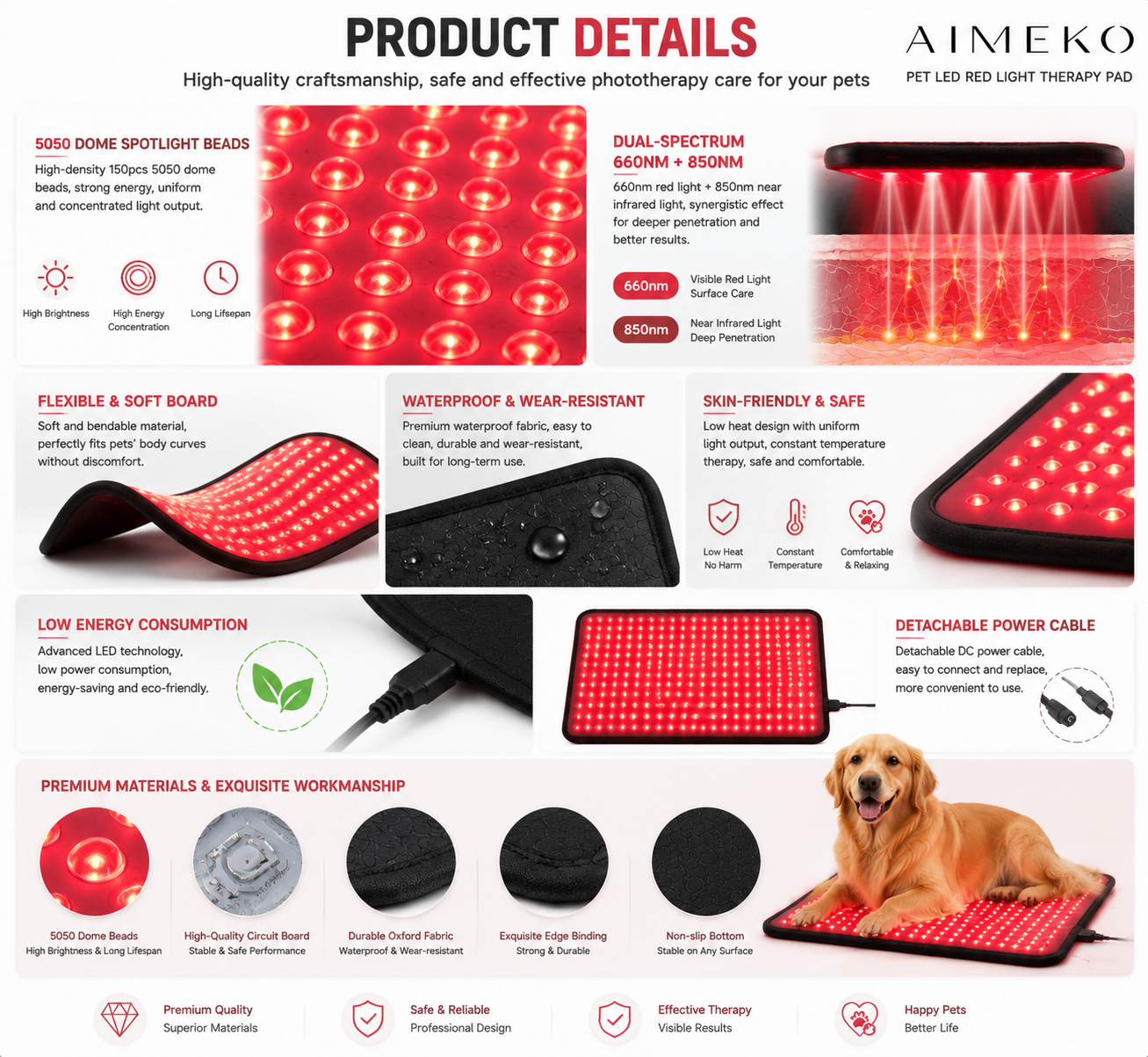AIMEKO Pet Red Light Therapy Mat Customized Dual-Spectrum LED Wellness Solution For Pet Care Applications