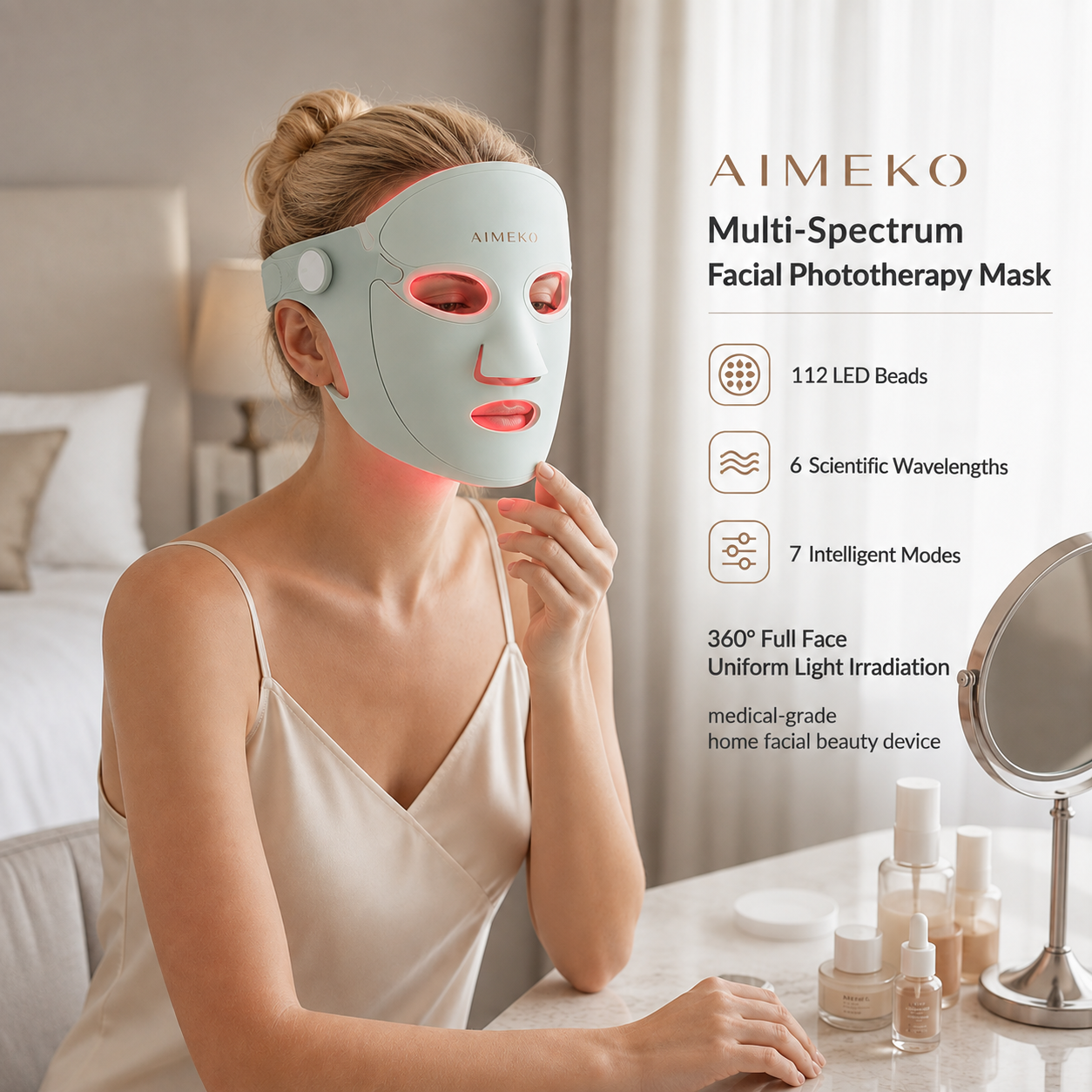 AIMEKO Multi-Spectrum LED Facial Phototherapy Mask 6-Wavelength Customized LED Skincare Solution Manufacturer