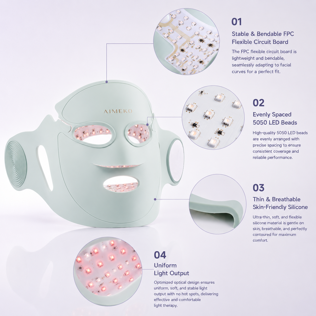 AIMEKO Multi-Spectrum LED Facial Phototherapy Mask 6-Wavelength Customized LED Skincare Solution Manufacturer