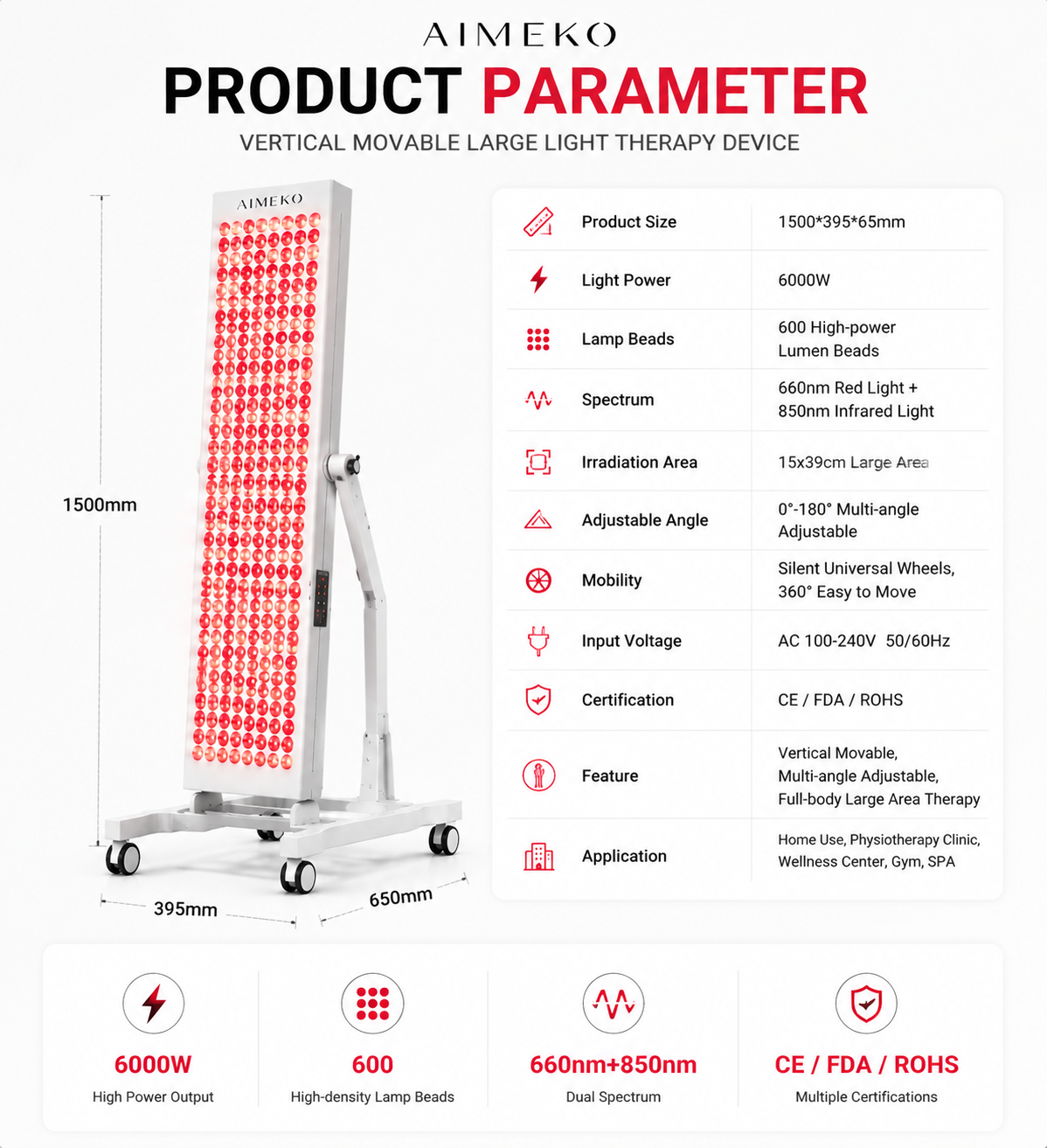 AIMEKO Standing LED Light Therapy Panel