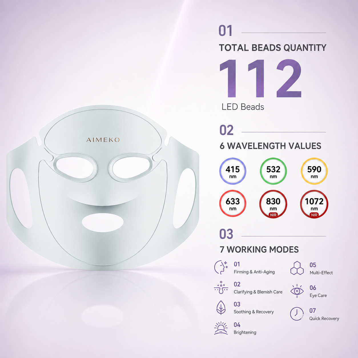 AIMEKO Multi-Spectrum LED Facial Phototherapy Mask 6-Wavelength Customized LED Skincare Solution Manufacturer