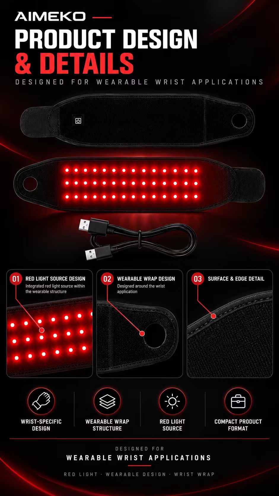 Red Light Therapy Wrist Wrap Manufacturer | AIMEKO Wearable Wellness Solution