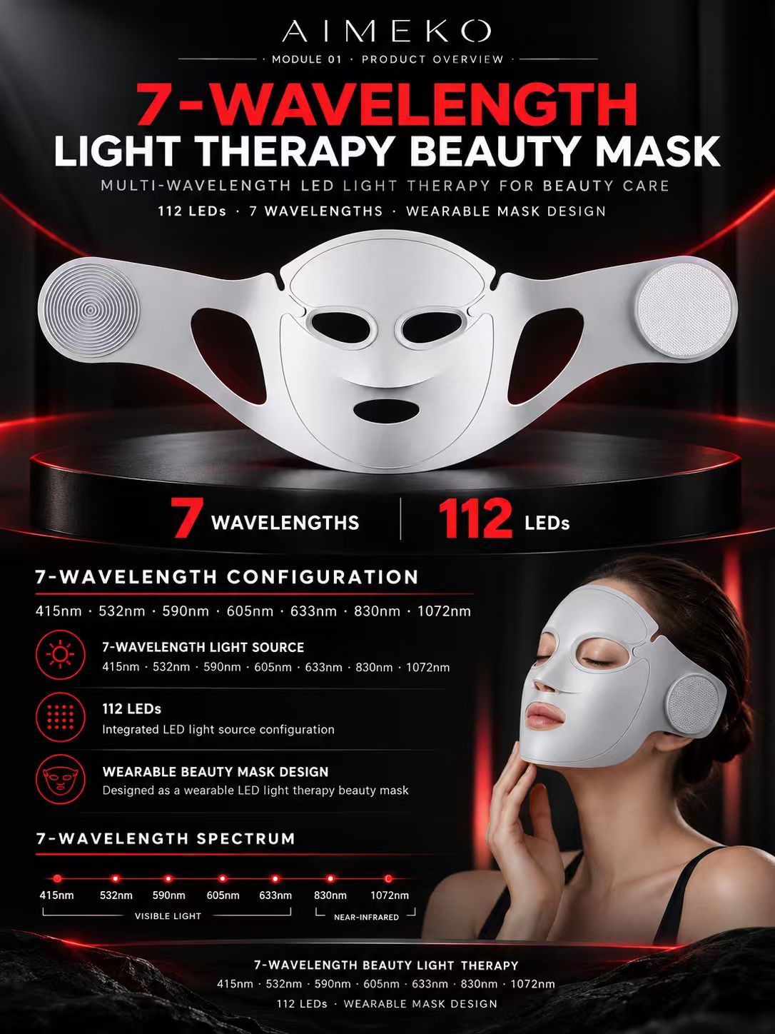 LED Light Therapy Face Mask Manufacturer | AIMEKO 7-Wavelength Photobiomodulation Mask
