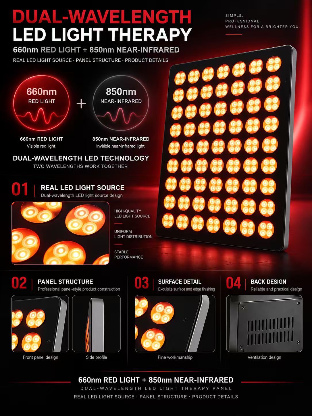 660nm + 850nm Red Light Therapy Panel Manufacturer | AIMEKO Dual-Wavelength LED Panel