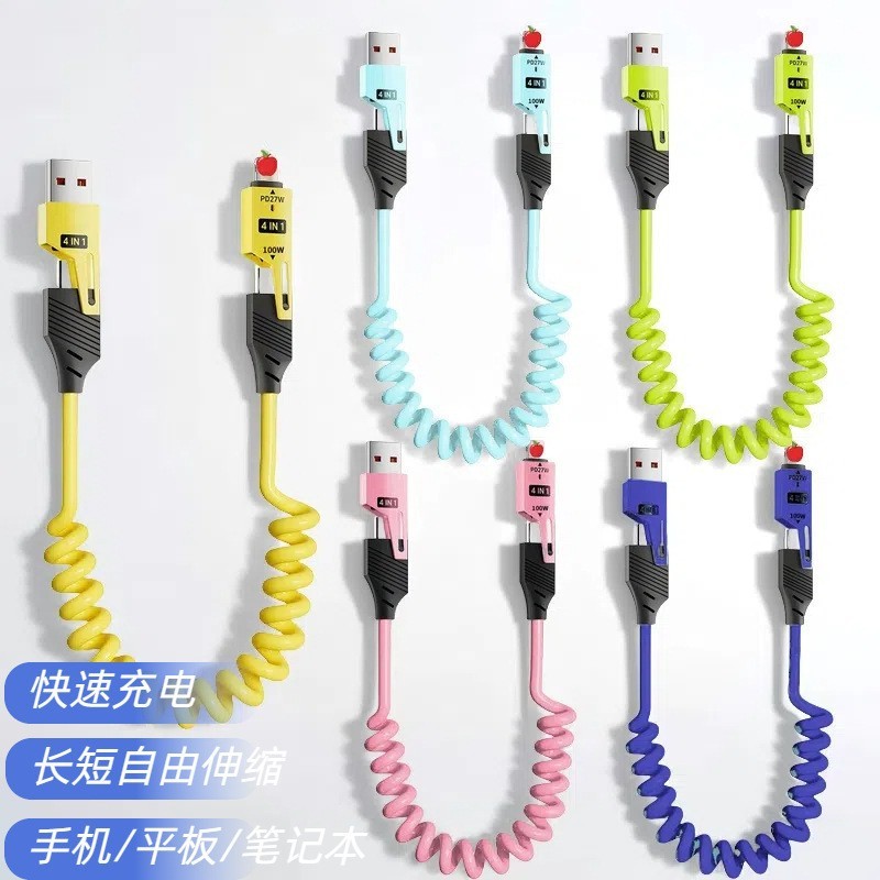 Cables de carga en espiral 4 en 1, MI TIENDA, Cables de carga en espiral 4 en 1