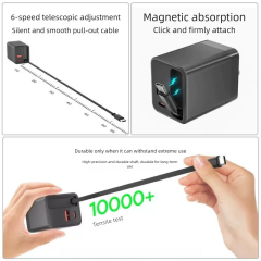 65W GaN-Ladegerät mit eingebautem zurückziehbarem Type-C-Kabel, DonvisTek, PD30W UK-Stecker USB-C-Ladestation