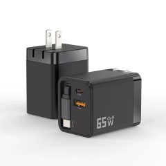 65W GaN-Ladegerät mit eingebautem zurückziehbarem Type-C-Kabel, DonvisTek, PD30W UK-Stecker USB-C-Ladegerät