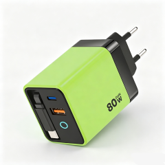 80W einziehbares GaN-Wandladegerät mit integriertem 80 cm Kabel, DonvisTek, 80W einziehbares GaN-Wandladegerät mit integriertem 80 cm Kabel