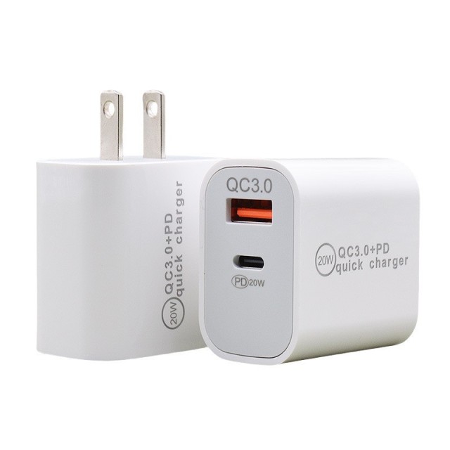 Chargeur mural USB-A + USB-C à double port de 20 W, DonvisTek, Chargeur mural GaN à voix contrôlé par IA de 45 W avec lumière nocturne LED