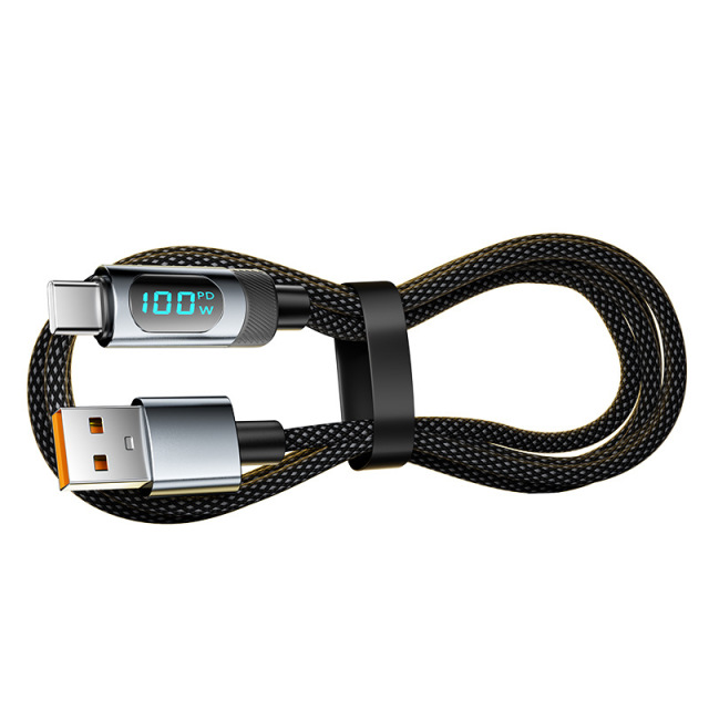 Cable de carga rápida USB-A a USB-C con braidado de nailon y display digital de potencia, 100W, DonvisTek, Cable de carga rápida USB-A a USB-C con braidado de nailon y display digital de potencia, 100W