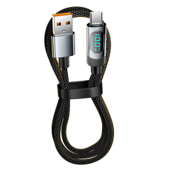 Cable de carga rápida USB-A a USB-C con braidado de nailon y display digital de potencia, 100W, DonvisTek, Cable de carga rápida USB-A a USB-C con braidado de nailon y display digital de potencia, 100W