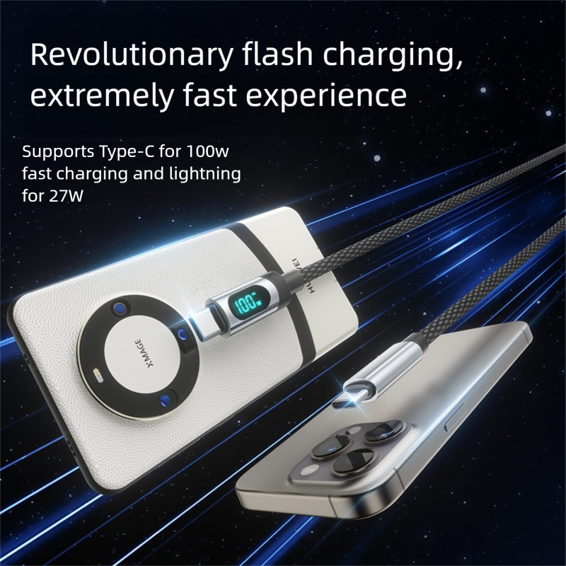 Cable de carga rápida USB-A a USB-C con braidado de nailon y display digital de potencia, 100W, DonvisTek, Cable de carga rápida USB-A a USB-C con braidado de nailon y display digital de potencia, 100W