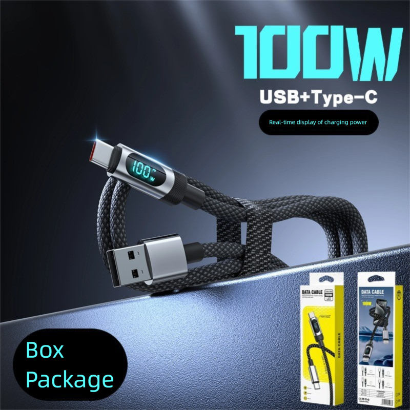 Cable de carga rápida USB-A a USB-C con braidado de nailon y display digital de potencia, 100W, DonvisTek, Cable de carga rápida USB-A a USB-C con braidado de nailon y display digital de potencia, 100W