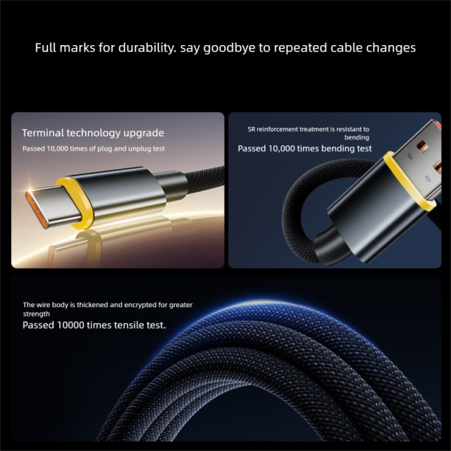 Cable de carga rápida USB A a USB C trenzado de 120W, DonvisTek, Cable de carga rápida USB A a USB C trenzado de 120W