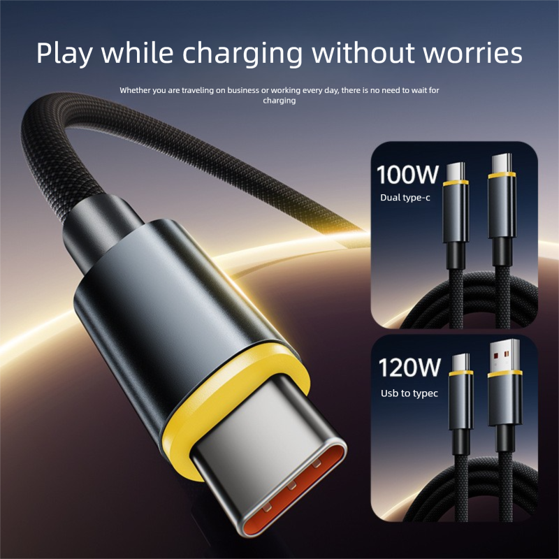 Cable de carga rápida USB A a USB C trenzado de 120W, DonvisTek, Cable de carga rápida USB A a USB C trenzado de 120W