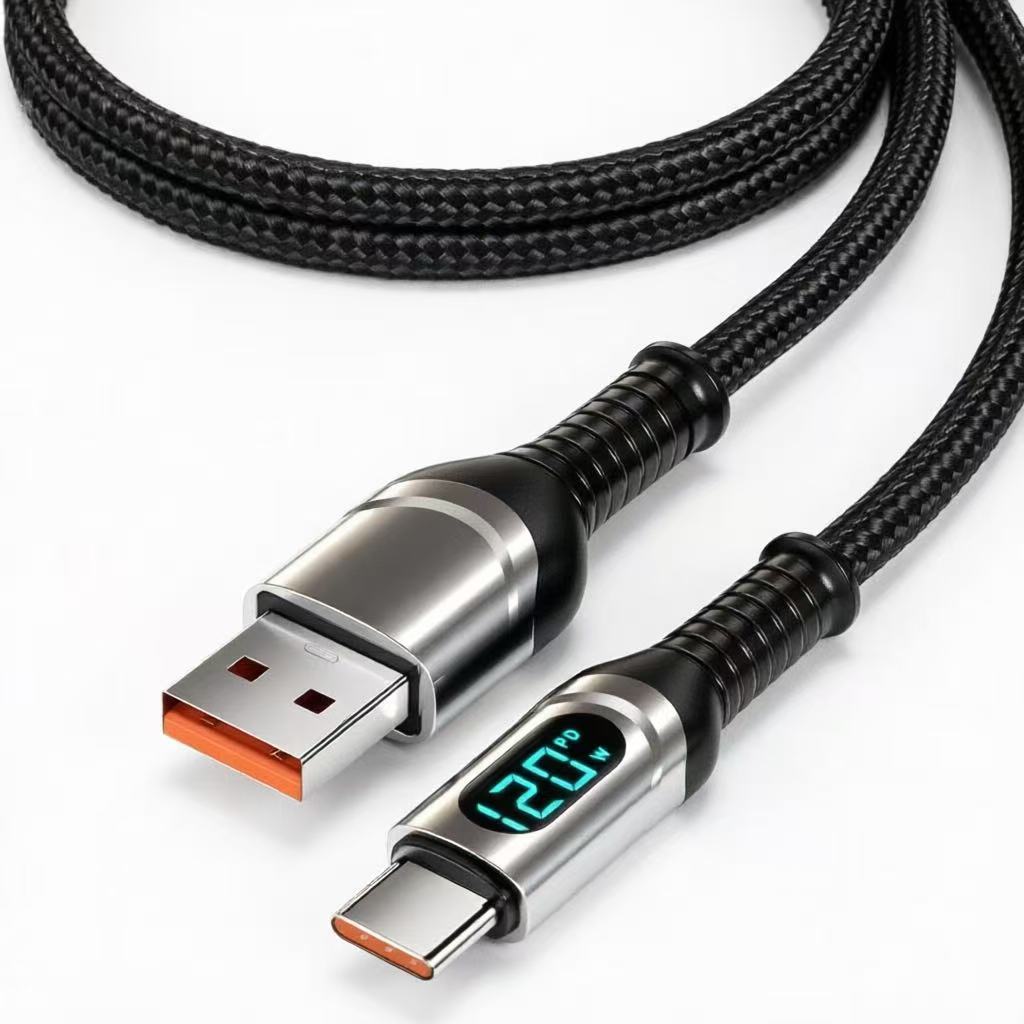 100W USB‑A to USB‑C Nylon Braided Fast Charging Cable with Digital Power Display,DonvisTek,100W USB‑A to USB‑C Nylon Braided Fast Charging Cable with Digital Power Display