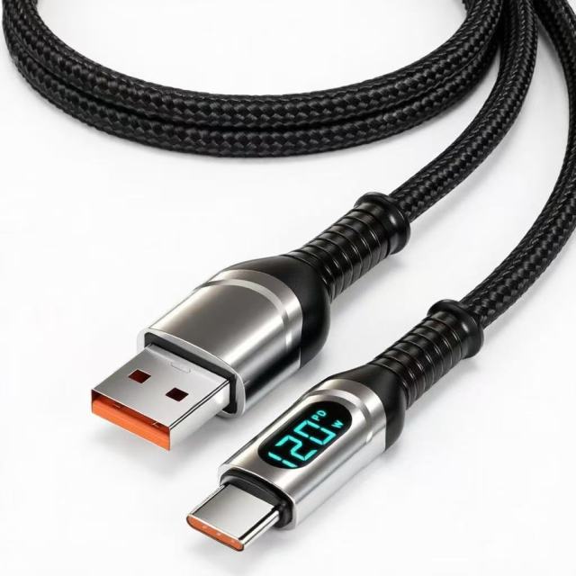 100W USB‑A to USB‑C Nylon Braided Fast Charging Cable with Digital Power Display,DonvisTek,100W USB‑A to USB‑C Nylon Braided Fast Charging Cable with Digital Power Display