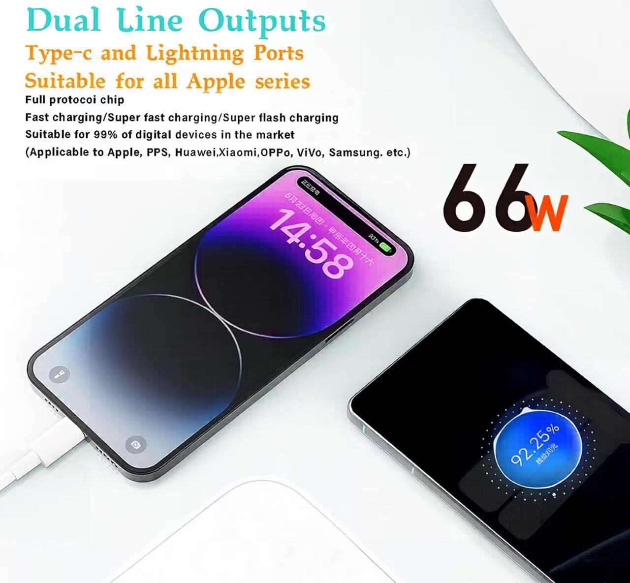 66W 3-Port EU Plug Super Fast Charger USB-A+Type-C+USB-L Wall Charger,DonvisTek,66W 3-Port EU Plug Super Fast Charger USB-A+Type-C+USB-L Wall Charger
