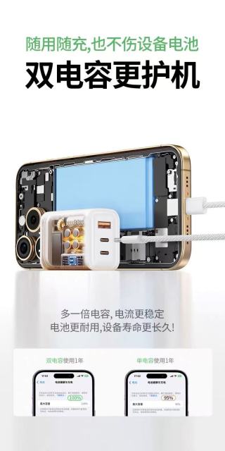 Cross-border PD30W GaN fast wall charger,DonvisTek,66W GaN 3-Port EU Plug Fast Wall Charger (2×USB-C + USB-A)