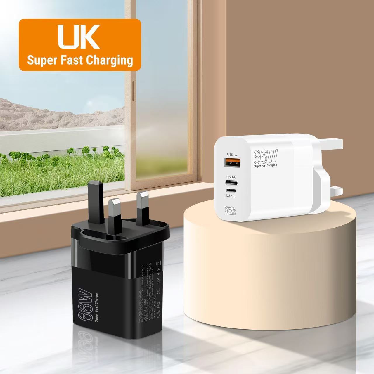 Cross-border 66W Triple Port Super Fast UK Wall Charger,DonvisTek,Cross-border 66W Triple Port Super Fast UK Wall Charger